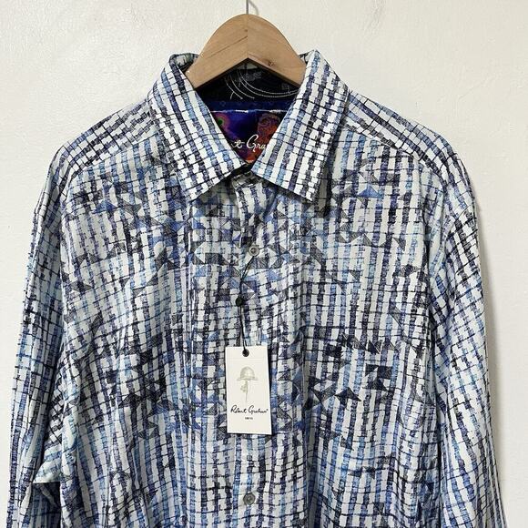 Robert Graham Maitai Button Up Shirt Size 2XL Blue Tiki Embroidered Flip Cuffs - Picture 3 of 12